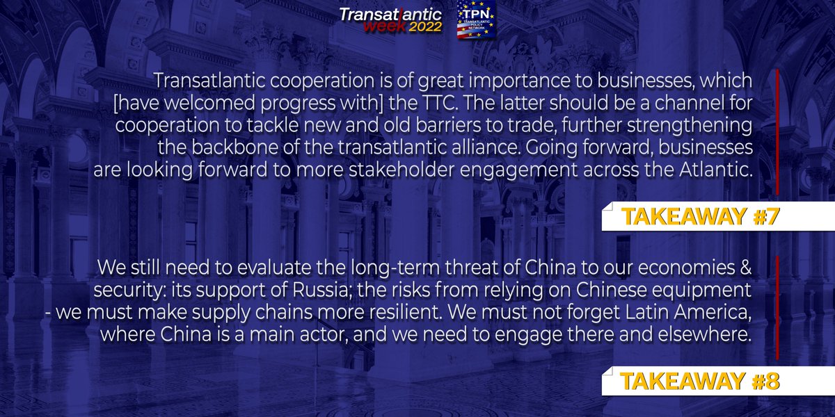 TPNOnline's tweet photo. The increasing importance of #TransatlanticPartnership in a changing 🌍, the war in #Ukraine, the long-term threat of #China, public attitudes towards #NATO, & EU-US cooperation, are just a few of the topics we discussed this year at #TransatlanticWeek.
🔎 Here are 8 takeaways! https://t.co/j0Oob0fCuR