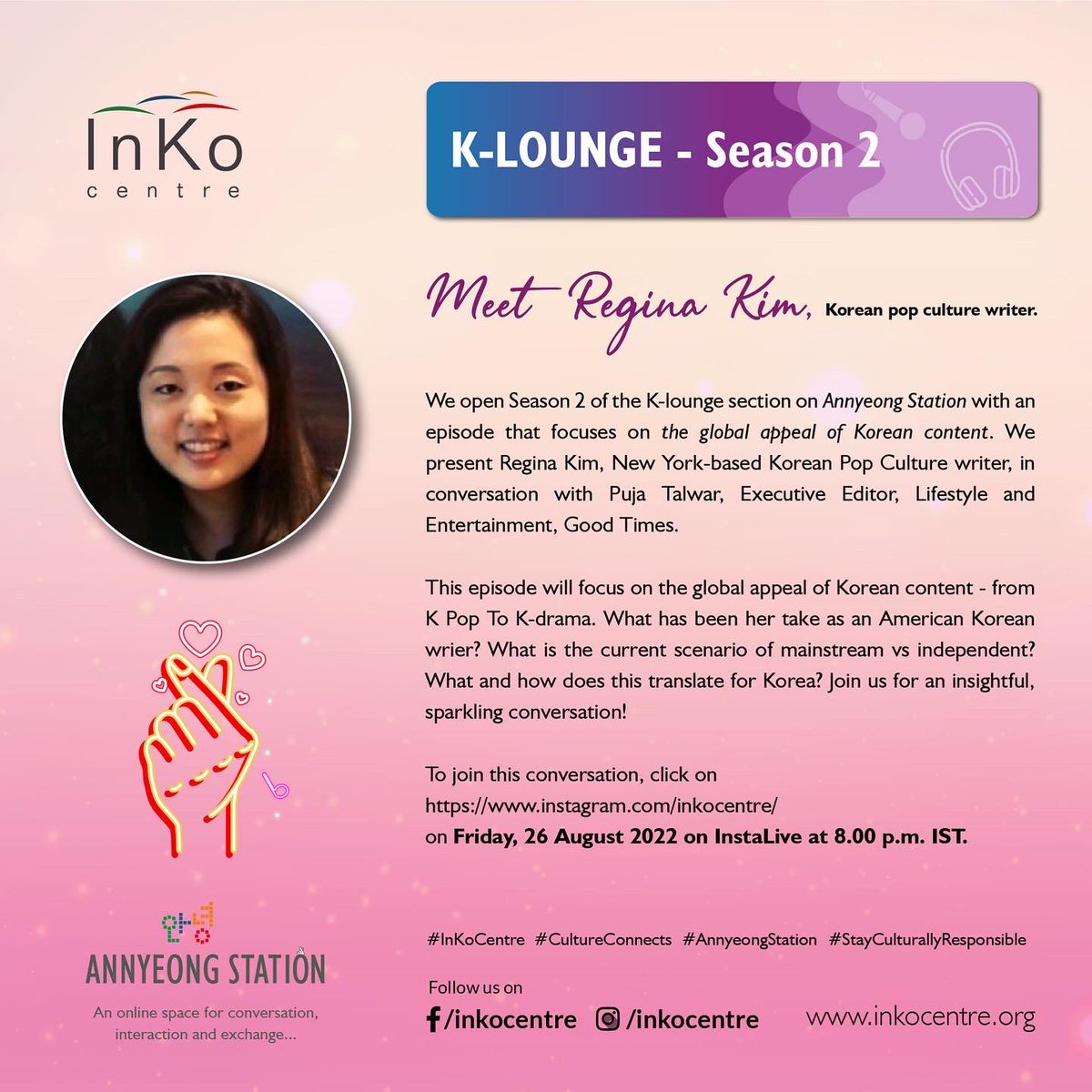 talwar_puja's tweet photo. The wonderful @ReginaEKim joins me on season two of #klounge #inko #kdrama https://t.co/An78zvdA1P