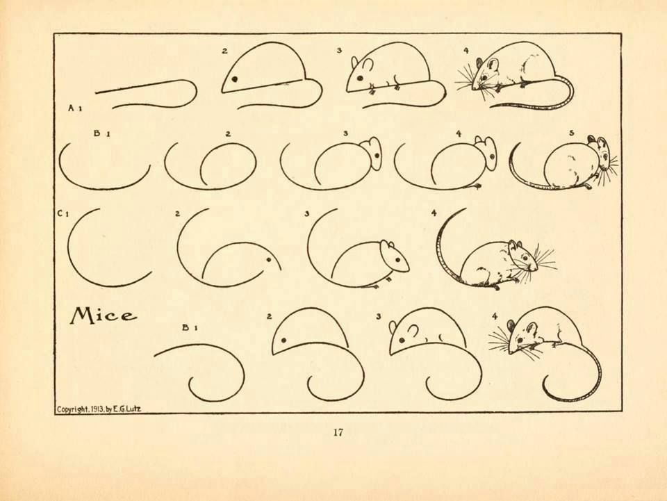 PublicDomainRev's tweet image. A step-by-step guide to drawing mice, from a 1913 book entitled What to Draw and How to Draw it. More drawing instruction from this book, plus a 1935 follow-up by the same author, here: buff.ly/3aEZh2J