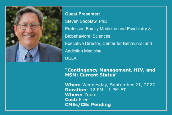 vtcenterbh's tweet photo. We are excited to bring back our #VCBHLectureSeries for the 2022-23 academic year. Kicking it off on 9/21 with Dr. Steven Shoptaw at 12 PM ET. A great warm-up to our October #CM Conference! Register now https://t.co/TQbAgTxNvq #RecoveryMonth #HIV @UCLASemel @CoraUvm https://t.co/2W7XqQMX1v