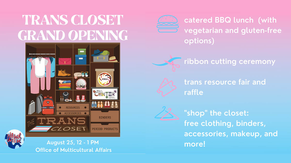 Beak_Healthy's tweet image. Please join us on Thursday, August 25 at noon for the grand opening of the Trans Closet by @SGD_KU  &amp;amp; @KU_OMA! Meet Watkins medical providers and learn about our gender affirming care services. #HawkWeek #KUresources