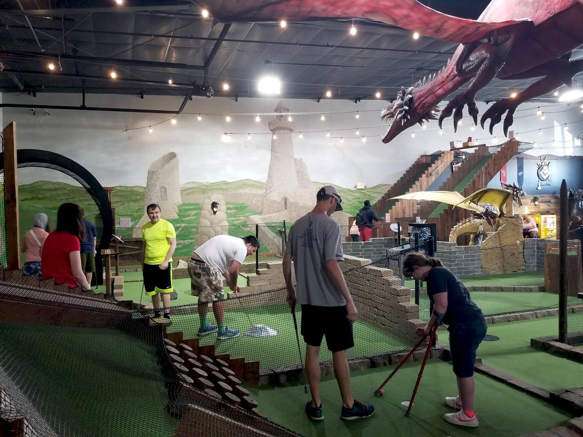 The "Game of Thrones" prequel series premiered this week so we thought this picture of Grant sitting upon a throne which pays homage to the series seemed appropriate. It and the others were from a recent mini golf outing to Medieval Putt. 
#gameofthrones #community #minigolf