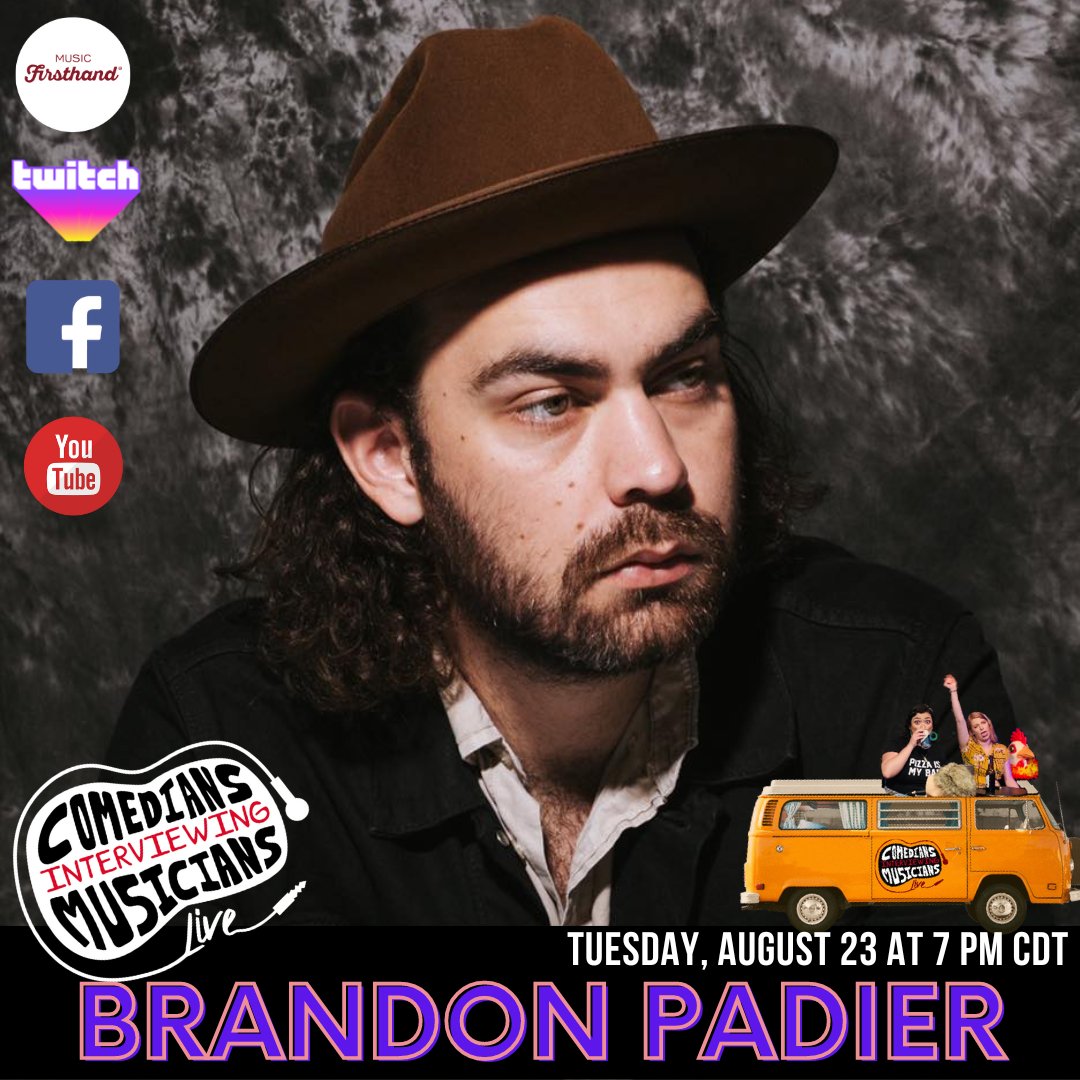 musicfirsthand's tweet photo. Tonight! Join us for Comedians Interviewing Musicians at 7 PM Central. @brandonpadier is on board for songs and laughs and a chat with Our Hosts of Great Esteem - @BeckiJo_BJN and Kim Stacy! Don't miss it. https://t.co/G6eRgWY9PI