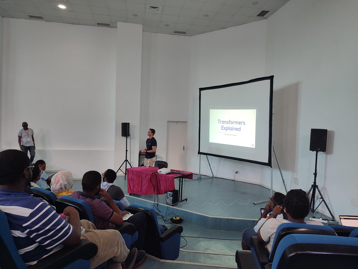 dsn_ai_network's tweet photo. Another ongoing session at the @DeepIndaba #DLIndaba2022.

Our facilitator is @ruanvdmerwe1, a Machine Learning Engineer at @bytefuse_ai who is taking a session on Introduction to Transformers.

Download Schedule here https://t.co/Al1l0Z3F0r.

#DLIndaba2022 #masirouna https://t.co/Q1kNzAIwXn