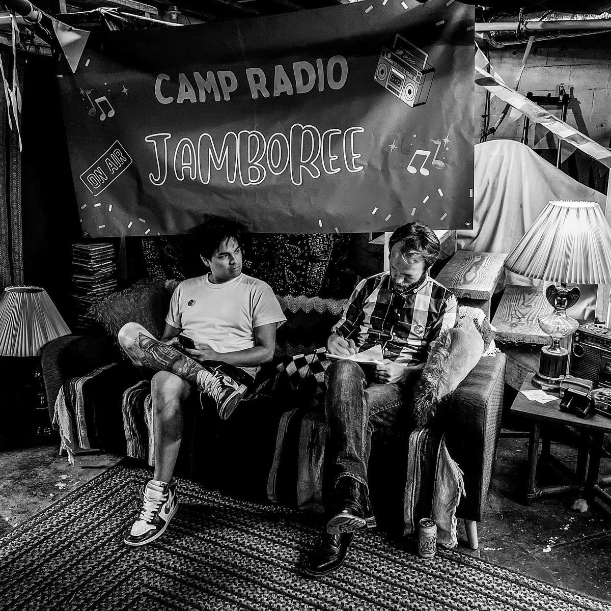 HigherCalled's tweet photo. Our Producer Justin Vesci and Director Kyler Wilson taking a quick break on set of the Camp Radio series. These two make an amazing team π₯
#campradioseries
#youtube
#teamwork
#calledhigherstudios
#breaktime
#jamboree
#hardwork https://t.co/M31FAGbnto