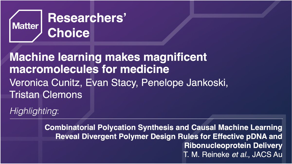 Matter_CP's tweet photo. #ClemonsLab & @clemo_11 take inspiration from @Theresa_Reineke & @ReinekeGroup and their work on using #MachineLearning to guide #polymer design for nucleic acid delivery!
#MatterIssue38 Preview: https://t.co/34W76xhZjp
@JACS_Au Article: https://t.co/V2zQvPR3Y4 https://t.co/N3Tc00voJr