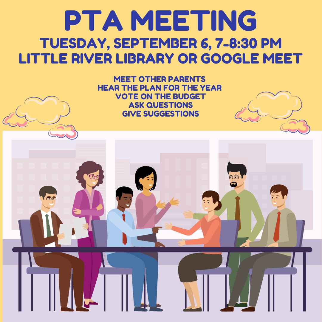 Our first General Membership Meeting is 9/6 at 7pm. Please join us in the School's Library; or, online via google meets. If you have not joined the PTA for the 2022-2023 school year please do so! You can sign up at littleriverpta.org/join #LRElem @LittleRiverLCPS