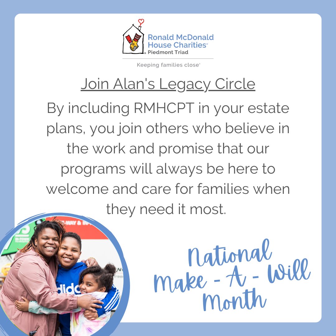 Because you care about RMHC families, it’s natural that you’d like to help us continue improving the care for our families. How? By leaving a gift as a part of your legacy. #MakeAWillMonth #KeepingFamiliesClose