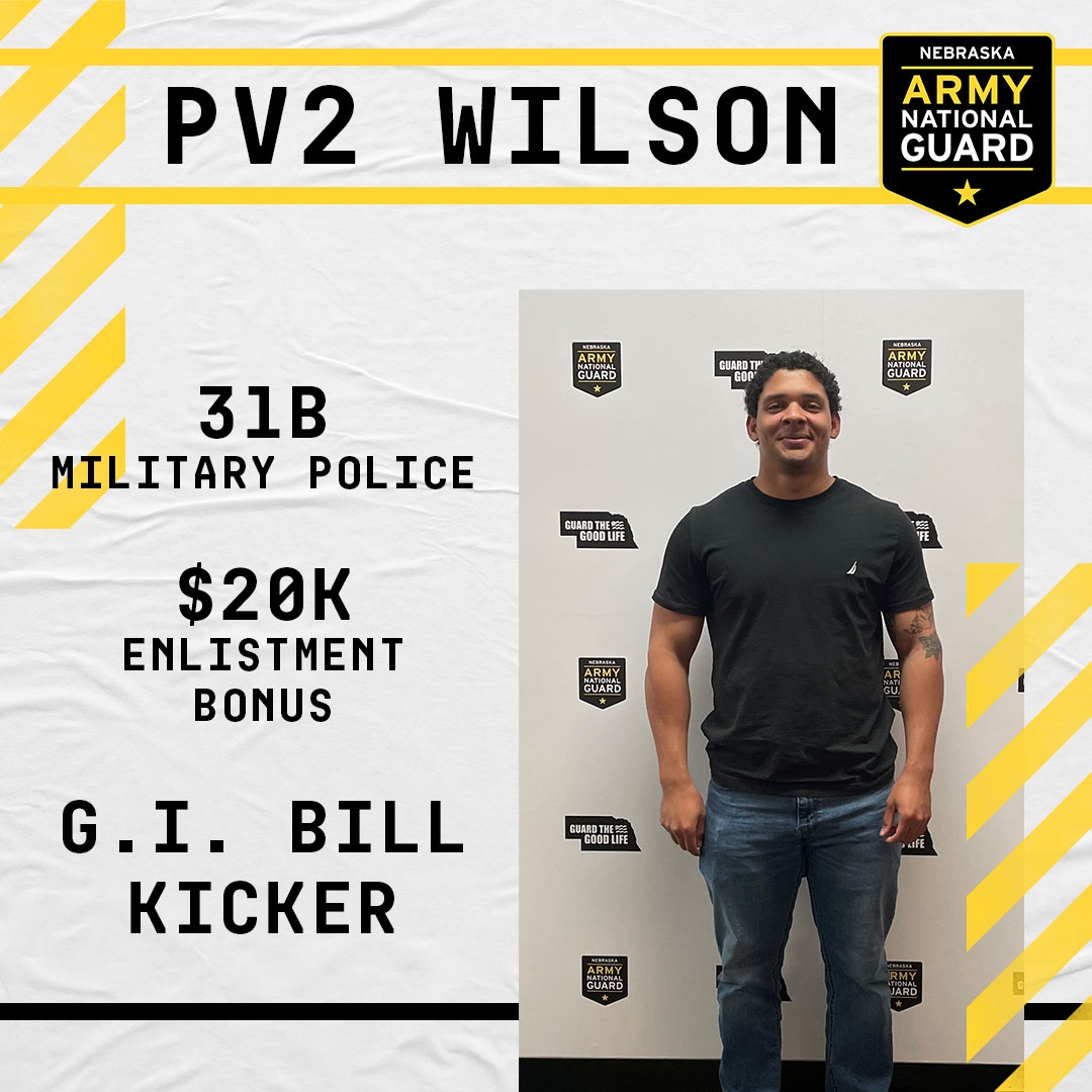NEarmyguard's tweet photo. ⭐️New Soldier Alert⭐️
Please help us welcome PV2 Wilson to the Nebraska Army National Guard! Looking to further his career in Law Enforcement PV2 joined as a 31B Military Police earning a $20,000 enlistment bonus!
#GuardTheGoodLife #31B #MilitaryPolice #Benefits https://t.co/6ma4esbfu3