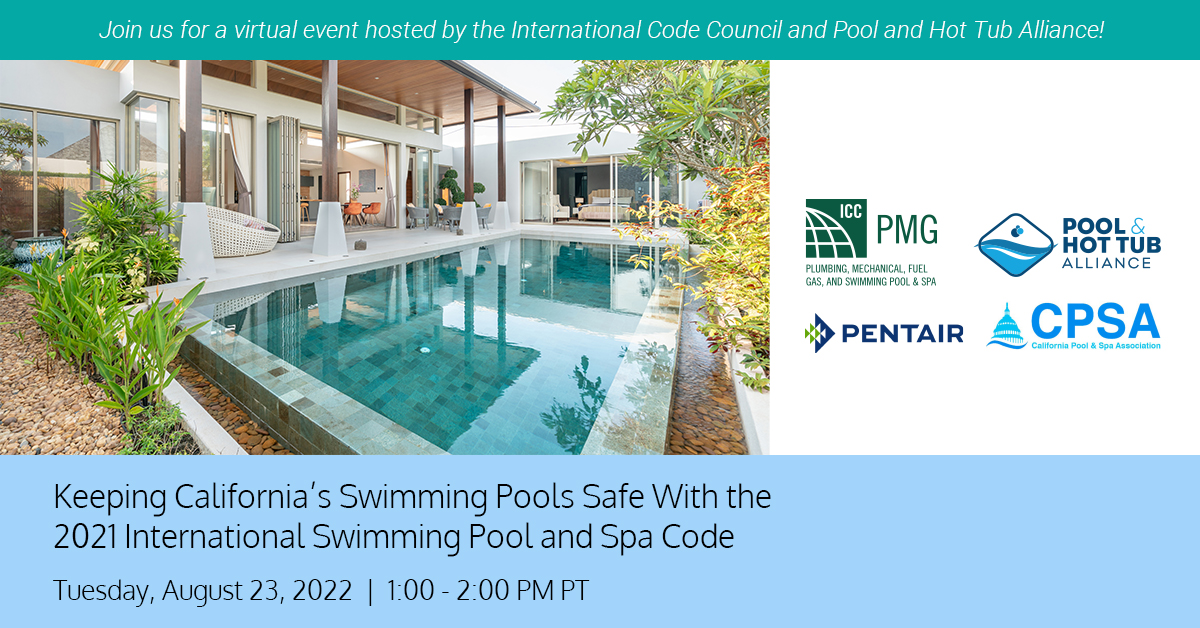 ThePHTA's tweet photo. TODAY at 1pm PT / 4pm ET! Join PHTA and @TheCPSA @IntlCodeCouncil @Pentair for a free #webinar on #ISPSC adoption in #California. Register here: https://t.co/dSYyCmyAuV
#swimmingpools #pools #spas #poolpros #poolindustry #codes https://t.co/MoSITb9W1Y