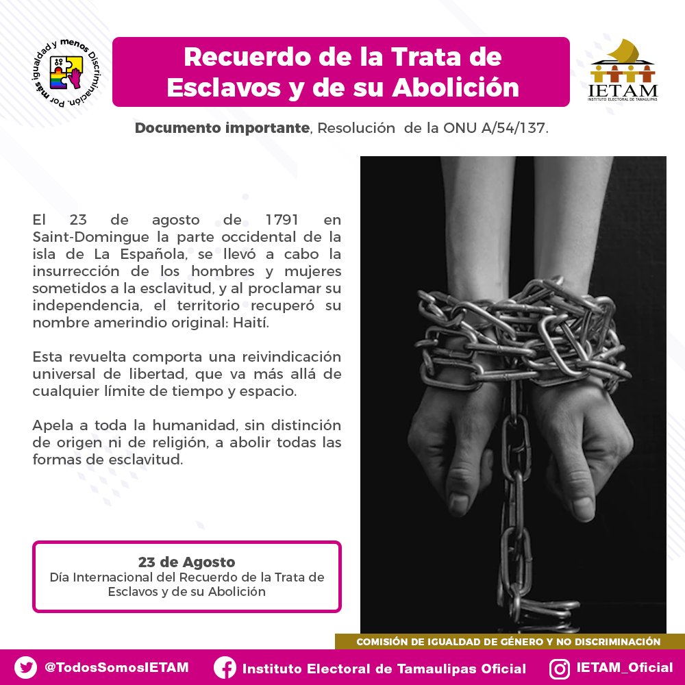 TodosSomosIETAM's tweet photo. "Día Internacional del Recuerdo de la Trata de Esclavos y de su Abolición" ⛓ https://t.co/6rwCaX6yaL