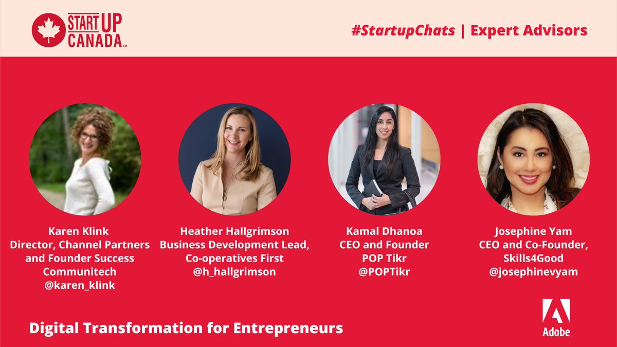 On Wednesday, August 30th, we are talking about Digital Transformation for Entrepreneurs w/ <a href="/AdobeCAMStephR/">Stephanie Romano</a> and this line up of voices during #StartupChats! ⌨️📢

Are you joining us from 12-1pm ET? Register 👉 lu.ma/d0n38w4r