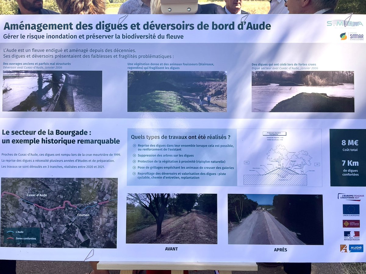 sebastienpla's tweet photo. À Cuxac-d’Aude avec le @smmar_aude, présentation à @ChristopheBechu des travaux réalisés dans le secteur de la Bourgade sur les digues de l’#Aude emportées par les crues de 1999.
Beaucoup d’attentes des élus sur le 3ème Programme d’Actions de Prévention des Inondations. #PAPI3 https://t.co/Fw95MfFuRp