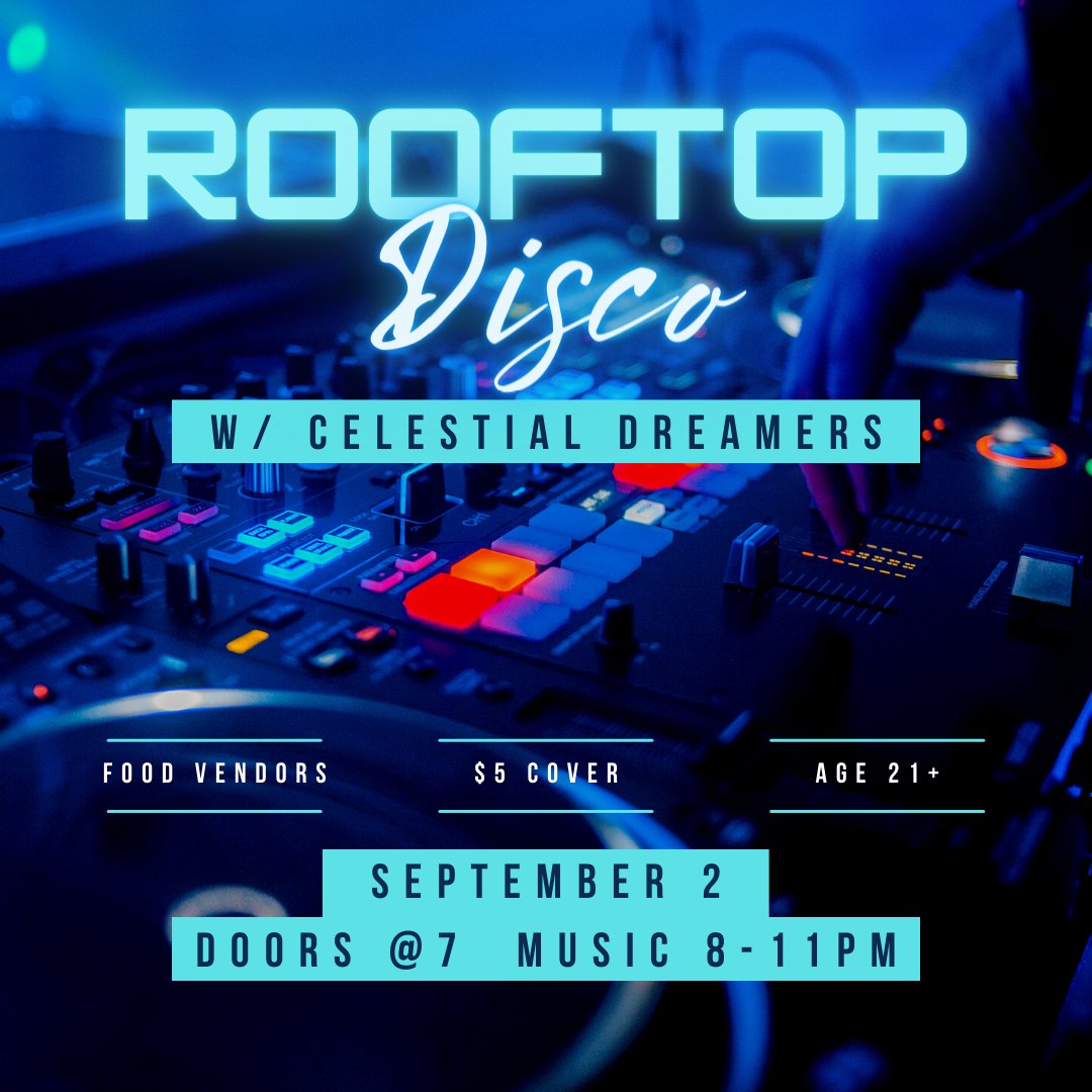 Get ready to dance the night away at our Rooftop Disco on September 2nd, 7-11 pm. We'll have Asheville’s DJ Duo, Celestial Dreamers playing from 8-11 pm. And local food vendors, Blunt Pretzels &amp; Bigfoot Longs will be serving up food all night long!  bit.ly/3CrKIxU