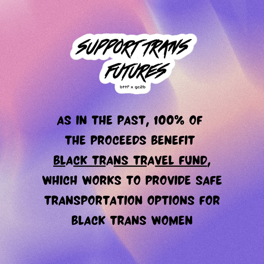 gc2bapparel's tweet photo. ICYMI: Our official #SupportTransFutures merch is back! After so many of you requested a restock, there's no way we could not listen!
100% of the proceeds benefit Black trans women ππΎ
https://t.co/PCCW6C3SNC https://t.co/fWLTZFGN4R