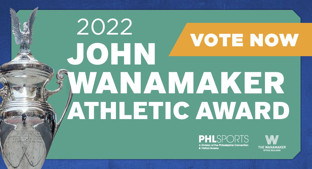 discoverPHL's tweet photo. Voting is now open for the 2022 John Wanamaker Athletic Award!🏆

The award is presented to the athlete, team or organization which has done the most to reflect credit upon Philadelphia and to the team or sport in which they excel. Vote now ➡ https://t.co/tllSUXg77p 

#PHLSports https://t.co/O8CzBPsCee