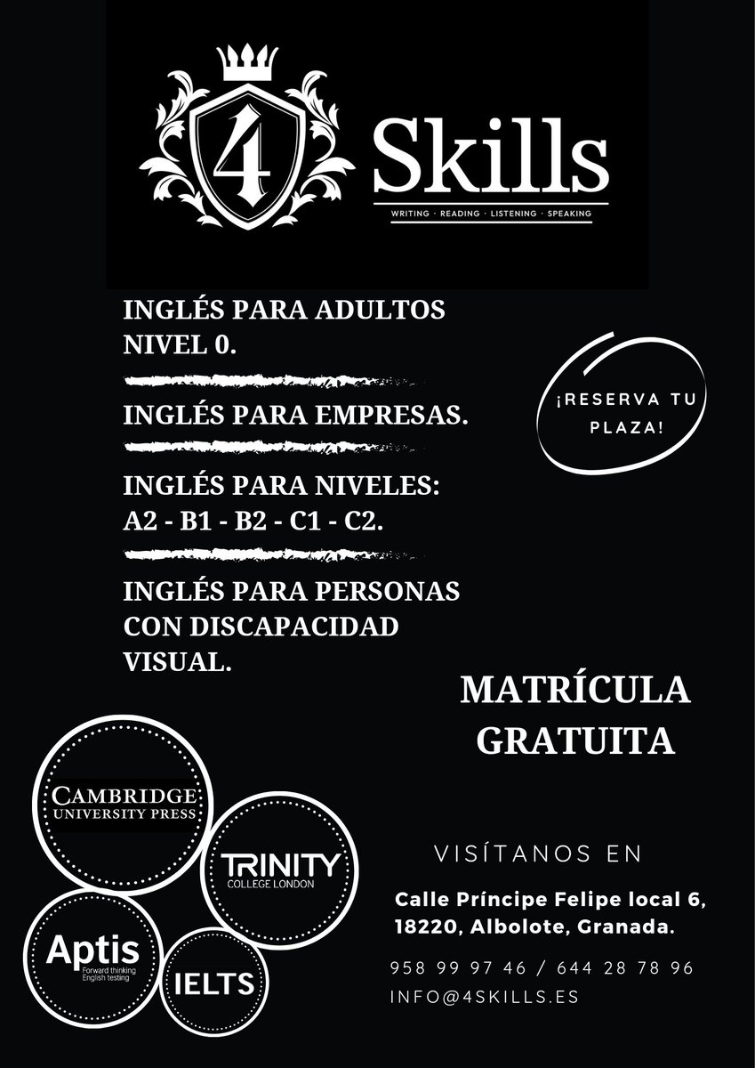 4Skills's tweet photo. !DESDE EL 29 DE AGOSTO ABIERTO EL PLAZO DE MATRICULACIÓN!

Niños,adolescentes y adultos.

Envíanos un email con tus datos a info@4skills.es antes del 29 de Agosto y no te quedes sin tu plaza.

#ingles #b2 #b1 #C1 #cambridgeenglish #clasesdeingles #inglesniños #4skills https://t.co/gSUTMTCbbx