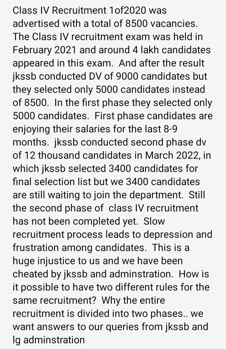 PrasharPardeep's tweet photo. Dear @jkssbofficial it is very unfortunate, In class 4th , first phase(5k) you  allot all deptm.  Jst in a 3 -4 days , bt in a 2nd phase you take  approx 1 month ,plz relase department allocation list @OfficeOfLGJandK @dr_piyushsingla @dwivedimk_ias @DrJitendraSingh https://t.co/PerUqp3oLI