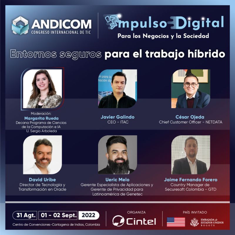 🔔 Invitamos a los asistentes de <a href="/ANDICOM/">ANDICOM</a> al panel "Ciberseguridad para usuarios y empresas: Entornos seguros para el trabajo híbrido",
el jueves 1 de septiembre de 2:00 a 2:50pm en el salón Barahona 4, con la participación de nuestro CEO, Javier Galindo <a href="/hgalind0/">Javier Galindo</a>