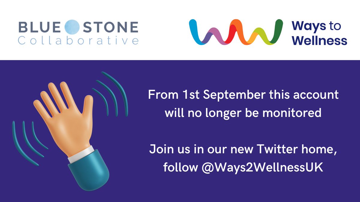 BlueStoneCollab's tweet image. From 1st Sept @BlueStoneCollab will not be monitored. Huge thanks to all followers of our work over the years, including #WellNewcastleGateshead

Join us in our new home for #MaternalMentalHealth, #SuicidePrevention &amp;amp; other innovative #health projects, follow @Ways2WellnessUK