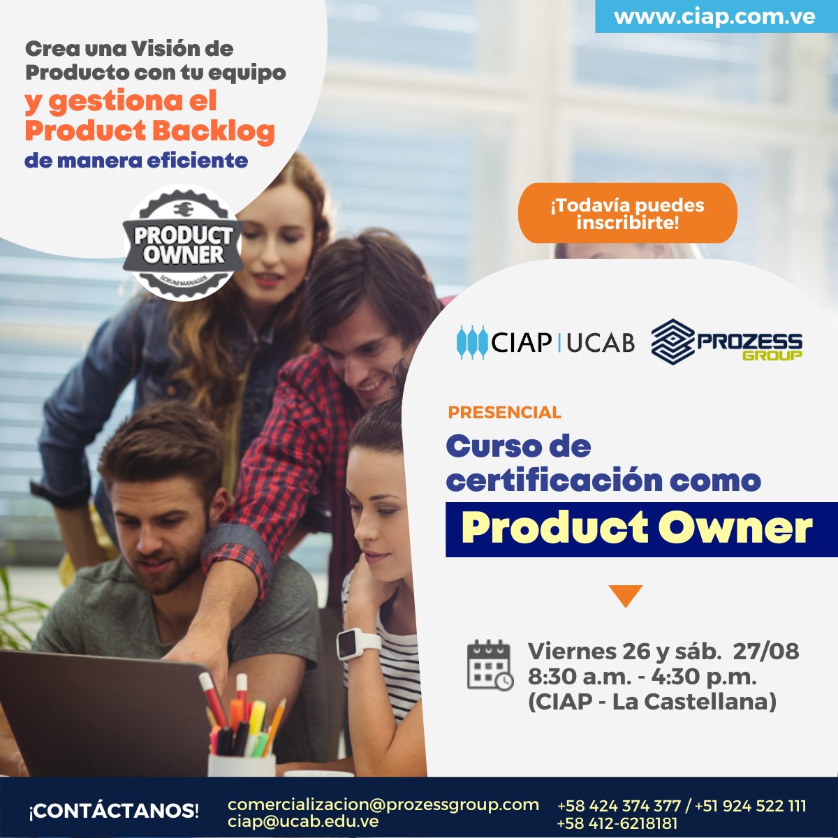 ProzessGroup's tweet photo. ¡TODAVÍA PUEDES PARTICIPAR!
Este vie. 26/08 y sábado 27/08 te invitamos a participar en nuestro próximo curso de certificación como Product Owner que estaremos dictando junto al @ciap_ucab  en Caracas - Venezuela
CLIC AQUÍ: https://t.co/IWPWIjrIxV
@Nicolas_Escobar @asalafa #scrum https://t.co/PTu7HwMEIK