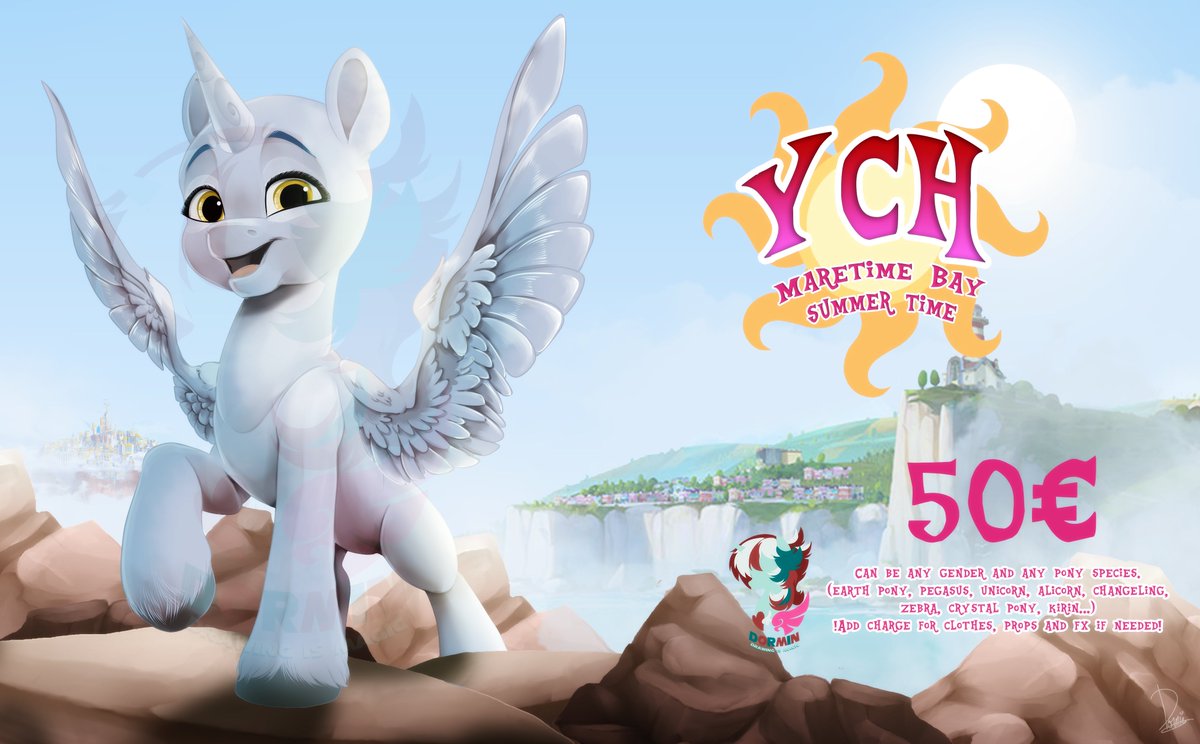 Hoy! Back to work o/ with a new #ych for this end of #summer! 
Would you like a painting picture of your oc in Maretime bay? If so, please contact me if your infos! My schedule is empty so it will be very quickly done! 
#mlpfim #mylittlepony #mlpg5