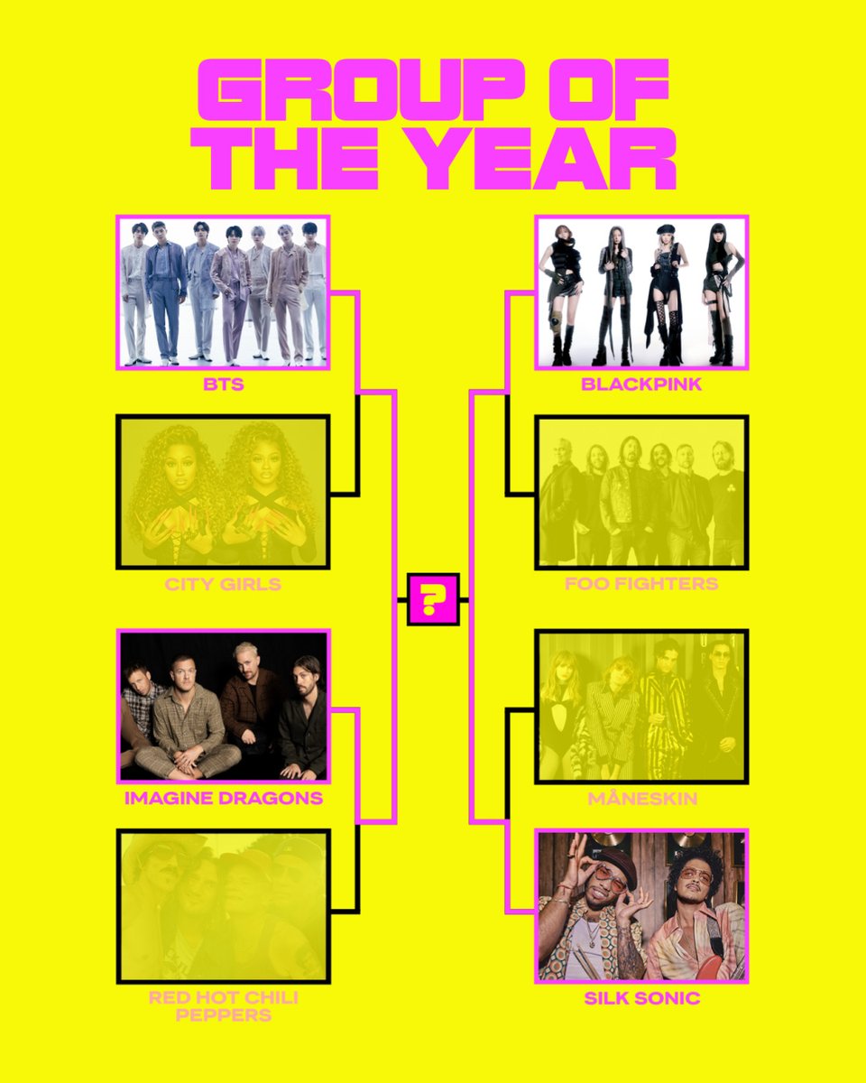 MTV's tweet photo. Who should take home Group of the Year at the 2022 #VMAs??? 

⭐️ @BLACKPINK
⭐️ @BTS_twt
⭐️ @ImagineDragons 
⭐️ @silksonic

Head over to MTV’s IG story right NOW to vote!!! https://t.co/6XOSiBD7ud
