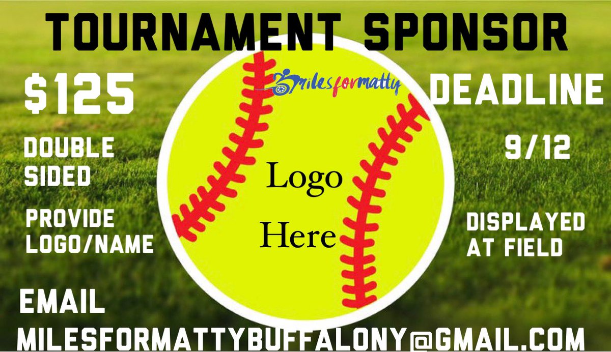 milesformatty's tweet photo. Tournament Sponsorship is still available for our 8th Annual Softball Tournament with a $125 donation. 
Deadline is September 12th. Please email details (logo/name) to milesformattybuffalony@gmail.com https://t.co/aJfOTc4cEH