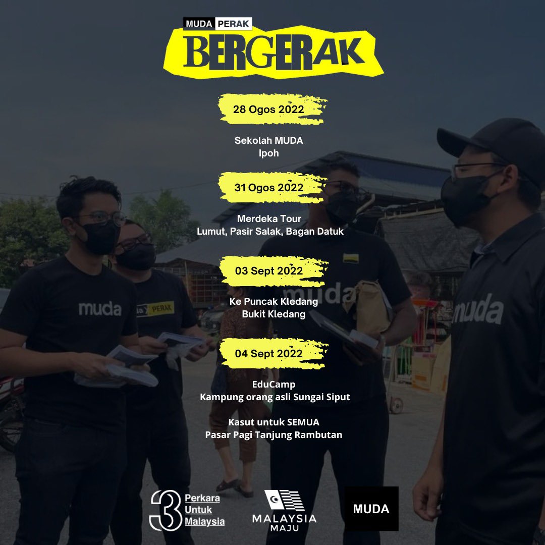partimudaperak's tweet photo. Chors!
Moh kite BERGERAK bersama MUDA Perak.
MUDA Perak terus BERGERAK!
#MUDAPerak
#BERGERAK
#MalaysiaMaju
#3UntukMalaysia https://t.co/xGnxpOCi3B