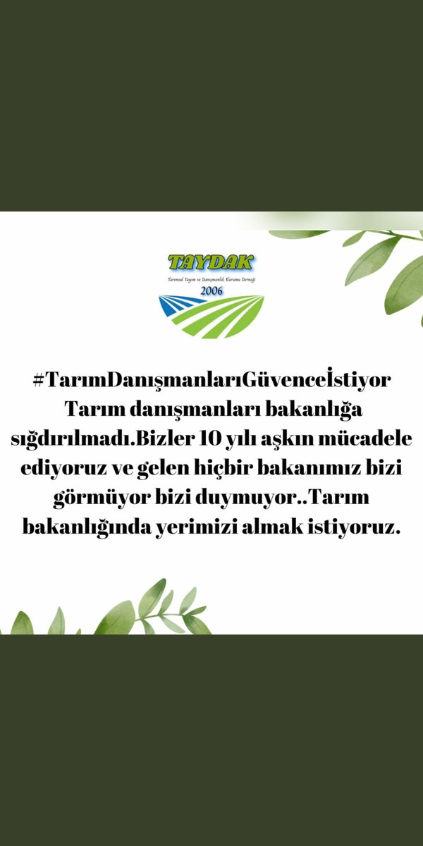 #TarımDanışmanlarıGüvenceİstiyor.<a href="/kayhaninan/">M.KAYHAN İNAN</a> <a href="/VahitKirisci/">Prof.Dr.Vahit Kirişci</a> <a href="/RTErdogan/">Recep Tayyip Erdoğan</a> ,<a href="/TAYDAK_/">TAYDAK</a> <a href="/tcbestepe/">T.C. Cumhurbaşkanlığı</a>