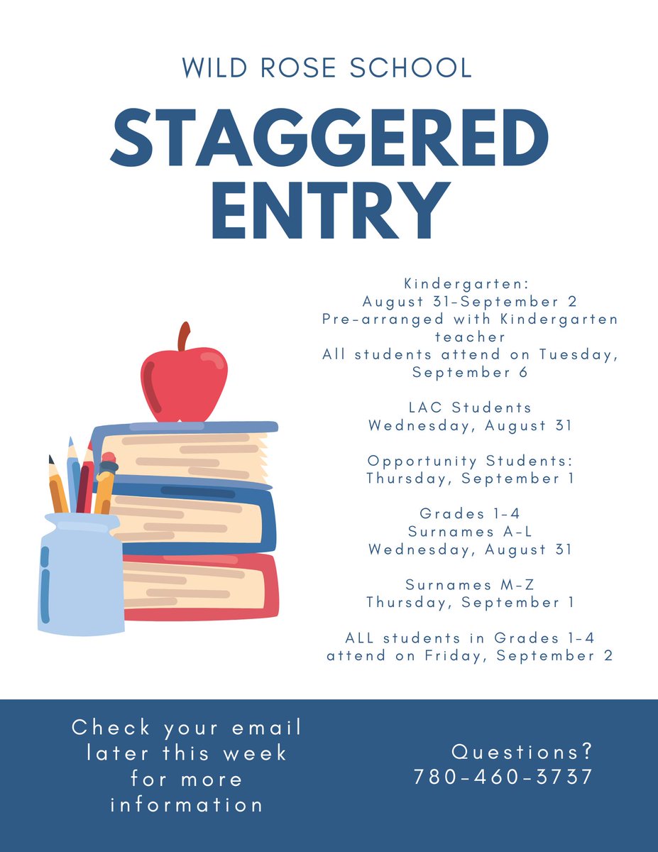WildRoseEle's tweet photo. We are SO EXCITED to welcome our wolf pups back to Wild Rose Elementary School! Here are the dates for Staggered Entry next week. More information will follow this week and will be shared via email. If you have questions, please connect with us in the office 780-460-3737 https://t.co/xHGR4Ta7W7