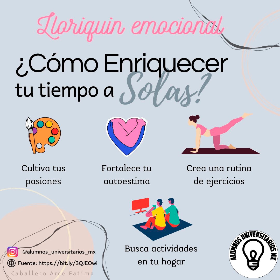 AlumnosMx's tweet photo. Un entorno solitario como foráneo es difícil, por eso te traemos algunos tips para disfrutar tu tiempo a solas. 🥰
#alumnosunimx https://t.co/ycJLbIQKTr