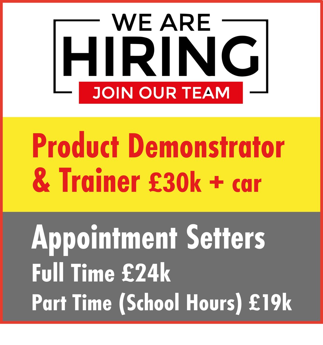 xdigitalmedia_'s tweet photo. Current vacancies:

1) Product Demonstrator &amp; Trainer (£30,000/yr + car)
2) Appointment Setter (Up to £24,000/yr + commission)
2) Appointment Setter - Part Time School Hours in Term Time (£18,590/yr + commission)
Click here https://t.co/4gouNYBMbh

#hiring #recruitment #education https://t.co/4SakWg30j9