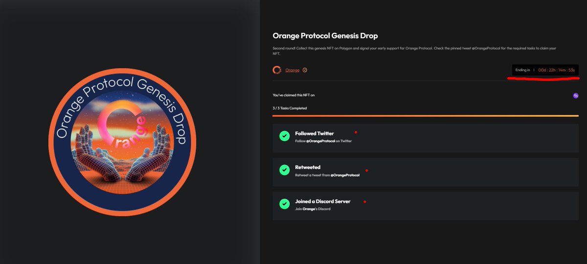AirdropsCaptain's tweet photo. 🍊 @OrangeProtocol Genesis Drop🍊

🚨 21 hours left 🚨:

Claim the #NFT on @0xPolygon Network 👇:

1. Visit: https://t.co/fpH96KPDDe
2. Wallet - Add your Wallet(s)
3. Verification - Verify Discord &amp; Twitter
4. Complete: https://t.co/ncCuAi5b9x
5. Claim ✅

Don't miss, easy one 🏴‍☠️ https://t.co/TOGxuRTzrT