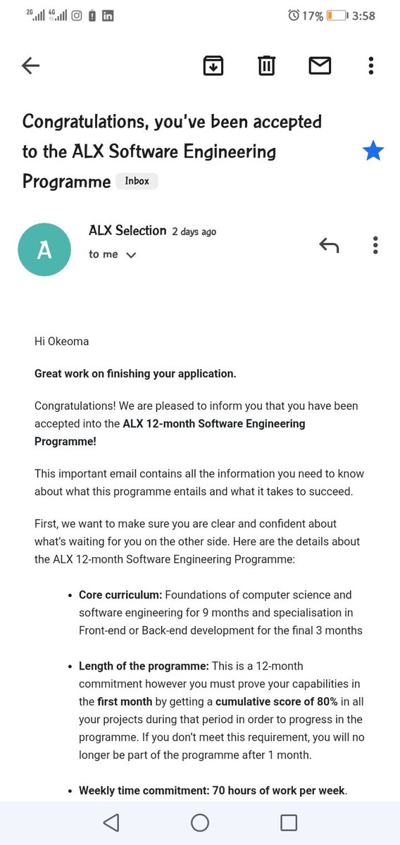 Excited! I just got accepted into ALX 12-month Software Engineering Programme! #ALXaccepted #ALX