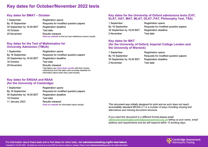Helpful list of key dates from @admissionstests  year 13 if you are thinking of taking an admission test this Autumn @admissionstests