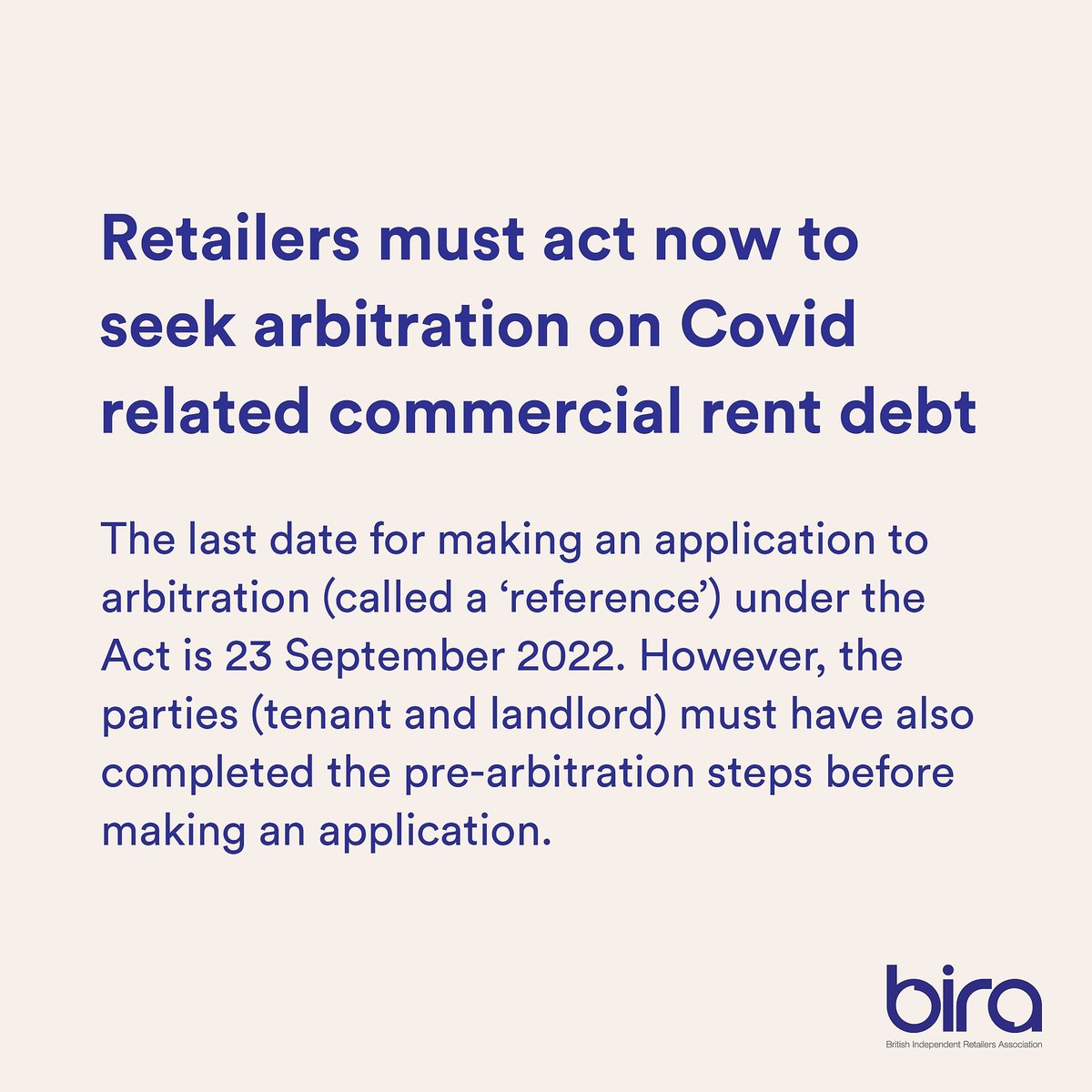 ❗ The Commercial Rent (Coronavirus) Act 2022 ❗ 

It is recommended that the applicants submit their notification of intention to the Respondent by 26 August 2022 at the very latest.

Read more here bit.ly/3dRnTJB