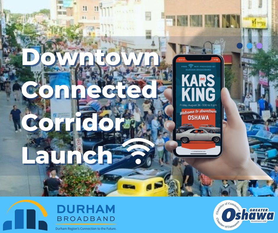 OshawaChamber's tweet photo. Great news for businesses and visitors to @dtoshawa: "Free Downtown Wi-Fi Test Launches for #KarsonKing Event"

Thank you to @DBBInternet for your work to implement this lightning-fast free wifi. Thanks to our advocacy partners on this, DOBA.

Read: https://t.co/gPJiCl5rT4 https://t.co/STVPl4HakP