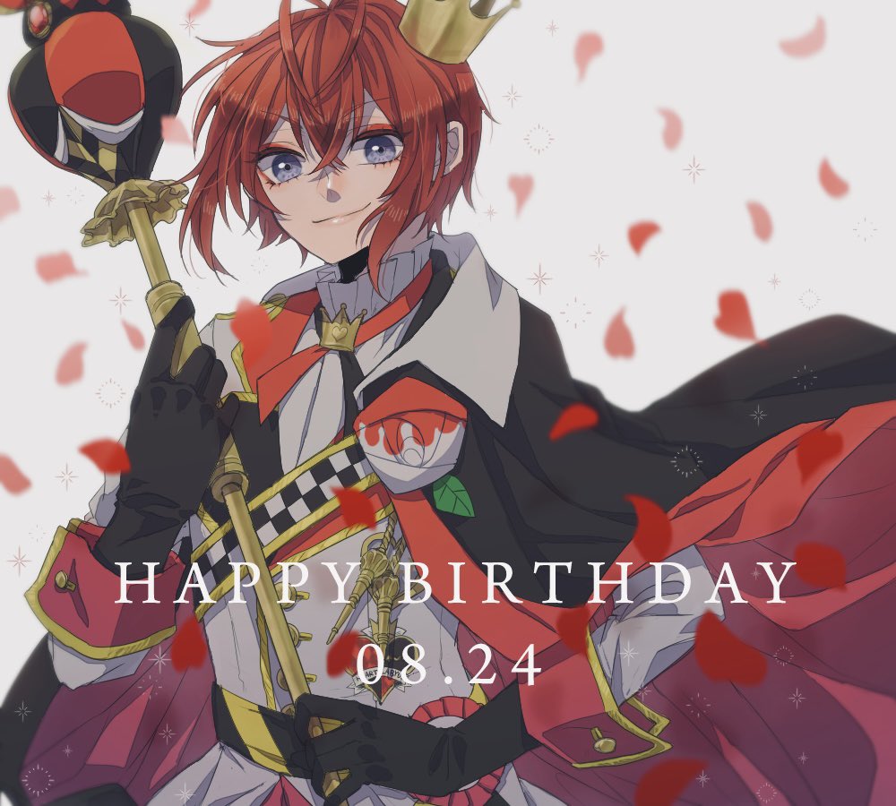 1boy male focus red hair crown solo gloves happy birthday  illustration images