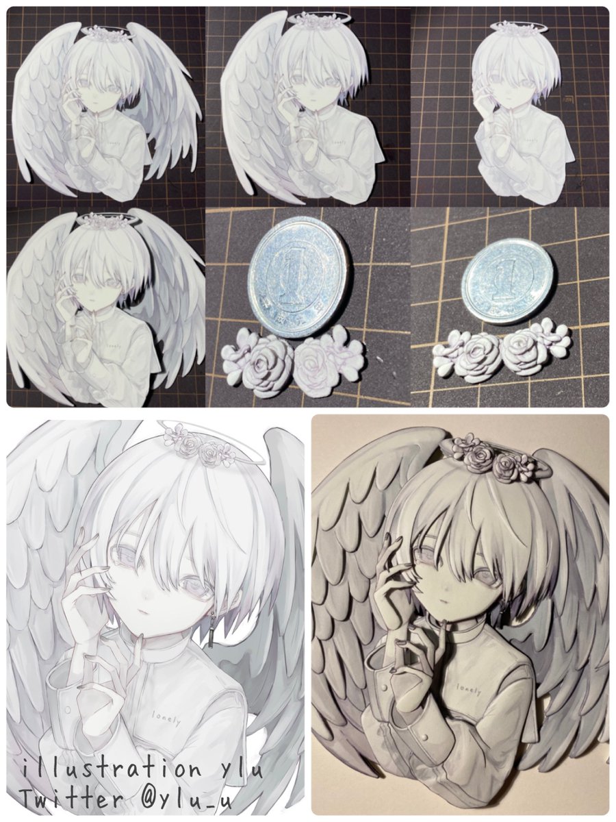 同じイラストを何枚も用意して切って貼って重ねていくと、立体的になり