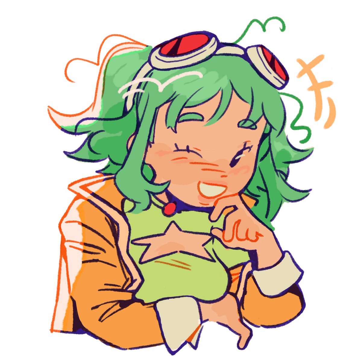 gumi 1girl solo green hair one eye closed goggles jacket smile  illustration images