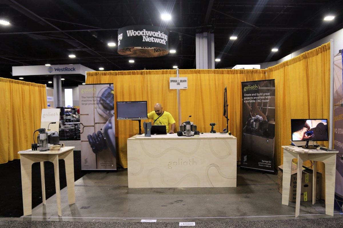 GoliathCNC's tweet photo. 🇺🇸 @IWFAtlanta, here we are!
The #woodworking expo has officially begun💥 and we can't wait to show #GoliathCNC at work at our booth

#tech #innovation #cncmachine #technology #Atlanta #cncwoodworkgin #MadeinItaly https://t.co/iffkmowGvx