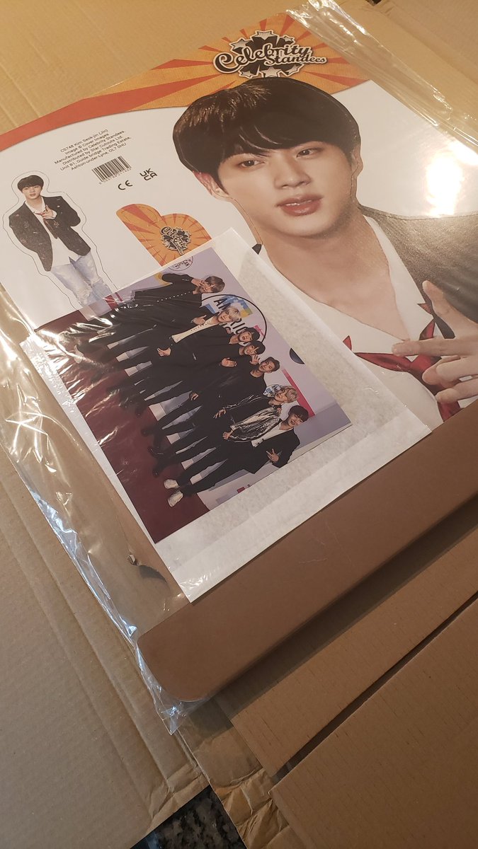 natashacsnow's tweet photo. One of my bday gifts from Brad is a big cardboard cutout of Jin 😭😭😭😭😭😭🤚🤚🤚🤚 https://t.co/qivZthW0qM