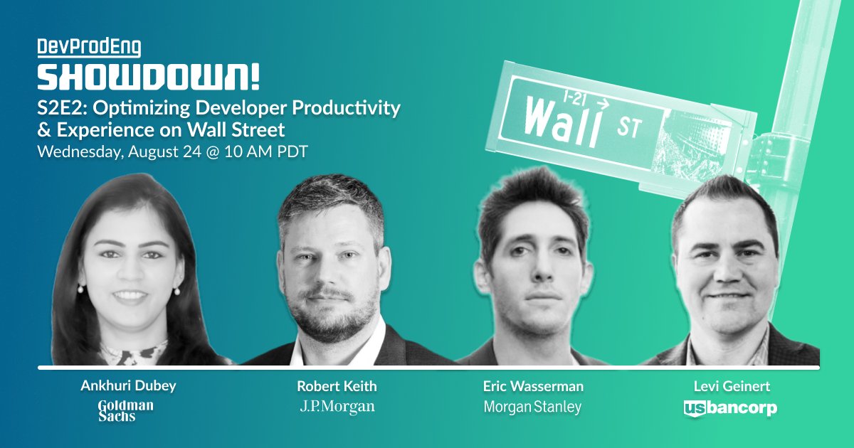 DpeShowdown's tweet photo. Tomorrow 8/24 at 10 a.m. PDT 

DPE Showdown: S2E2 - Optimizing #Developer #Productivity &amp; Experience on Wall Street with @ankhuri of Goldman Sachs, Robert Keith of JP Morgan Chase, Eric Wasserman of Morgan Stanley, @levi_online of US Bank

Register now - https://t.co/4TqLKHO26D https://t.co/owiVP7ZujC