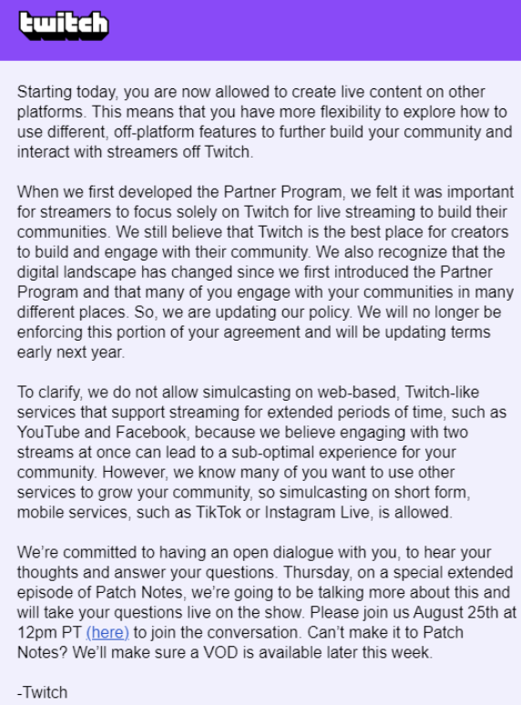 ContentDelta's tweet photo. The unthinkable happened:
@Twitch has loosened their grip on #TwitchPartners relating to their Off-Site Live content.
This is massive news for Twitch Partners as there are a few things that change now:
#Twitch #ContentCreaton #TwitchStreamers #BigNews #HelloYouTube @Youtube https://t.co/tTOkrmJoZt