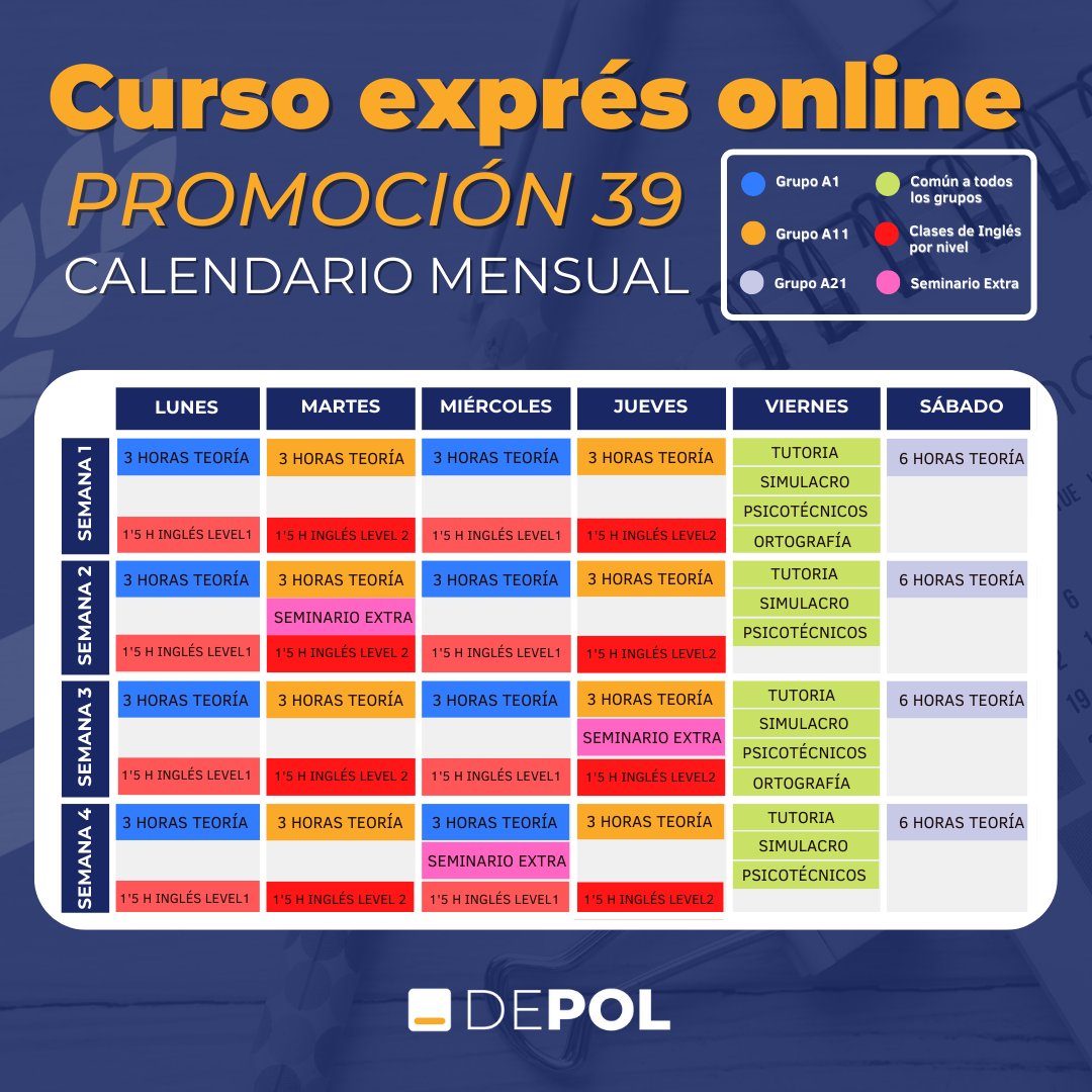 Nuestro Curso Exprés Online de la Promoción 39 está apunto de empezar! 😱

Os dejamos un adelanto de lo que será la programación mensual del curso👇