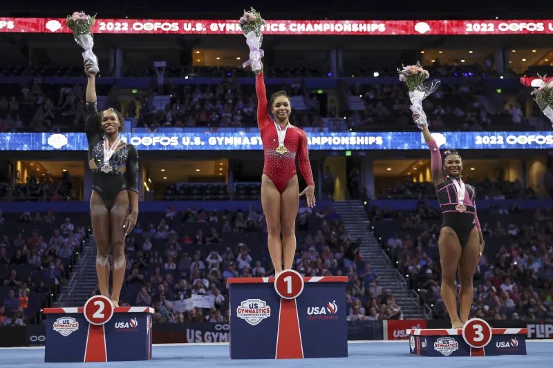 mefeater's tweet photo. Black girl magic! Konnor McClain, Shilese Jones, and Jordan Chiles make history as the first Black women to fill the podium at the U.S. Gymnastics Championship. Congratulations to these ladies for exhibiting pure excellence ✨ https://t.co/SKYIZj7Kcy
