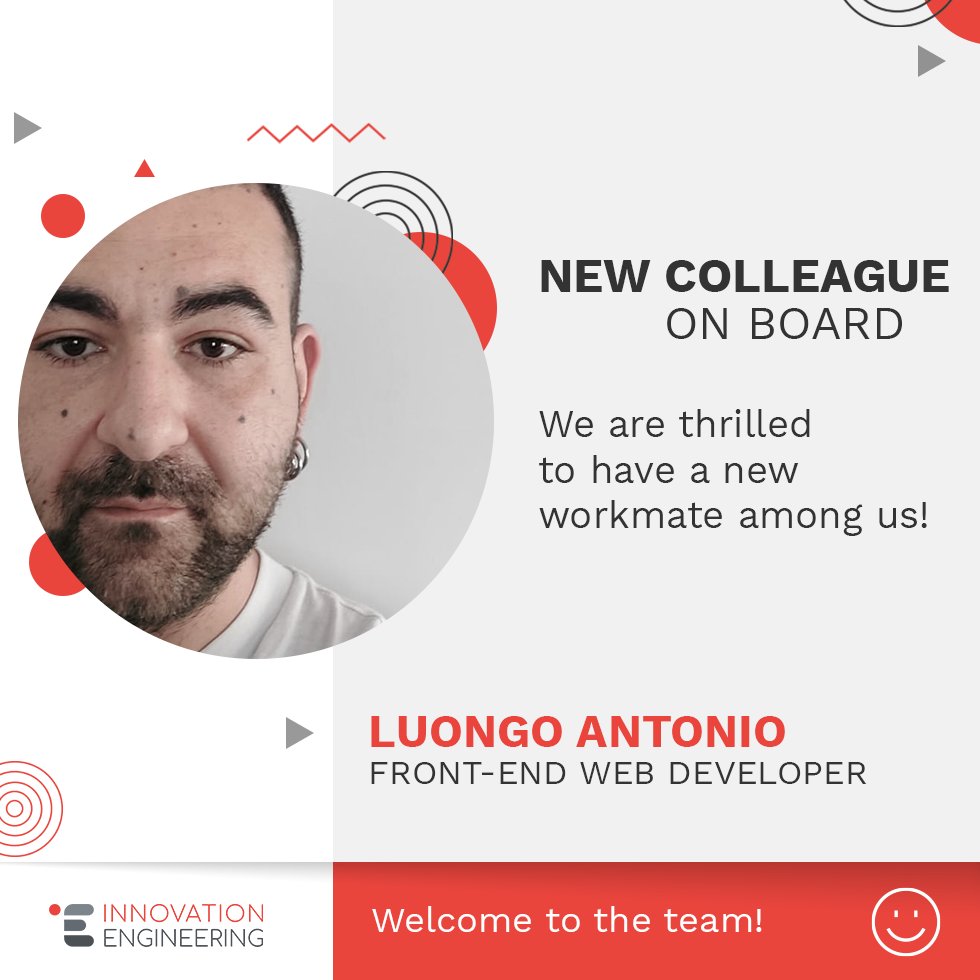 InnoEngineering's tweet photo. We are glad to welcome on board our new colleague, Antonio Luongo! Graduated in #sciencecomputer, Antonio has been working as a developer since 2015, and now joins our Team as a #FrontEnd #WebDeveloper.
Good luck for your new adventure, Antonio! https://t.co/XiHAqnRxLH