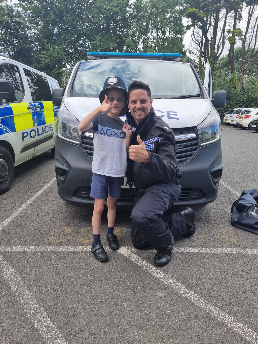 CambornePolice's tweet photo. We had Birthday Boy Kanden visit us today at Camborne Police Station. For a birthday treat from mum he was shown around the police vehicles and even got to try on some police hats.

Happy 9th Birthday Kanden, we hope you have a lovely day! https://t.co/oecMFWop2J