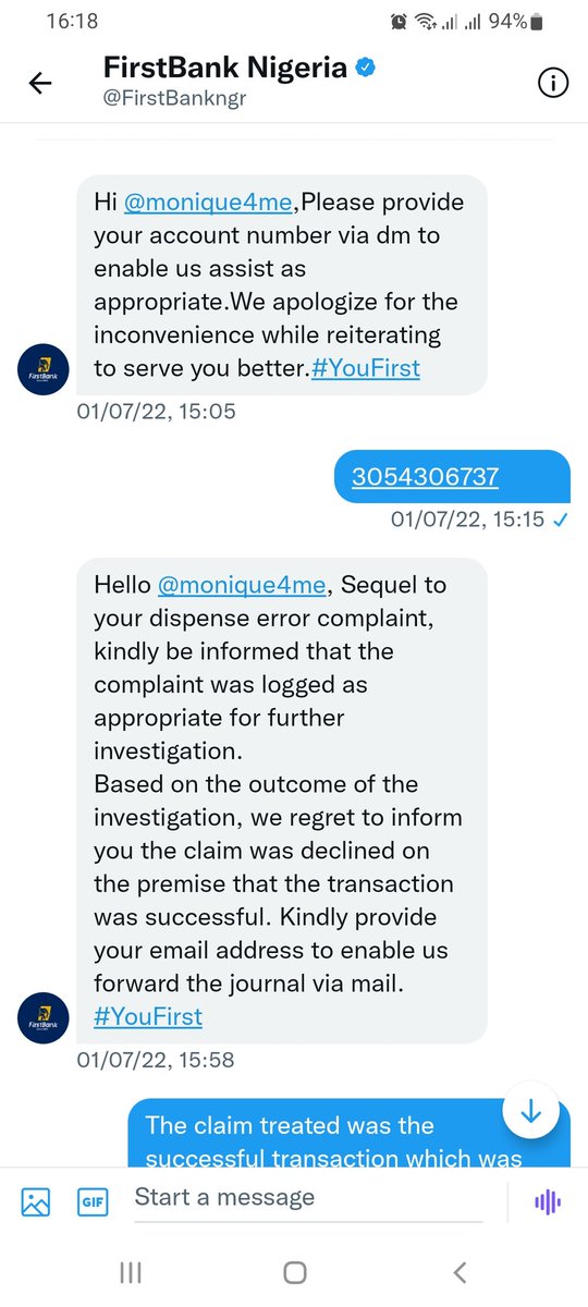 monique4me's tweet photo. A failed transaction of 50,419.50 on the 15th of April is yet to be resolved despite my numerous visit to the bank and calls to first contact @cenbank kindly help with the resolution @FirstBankngr has refused to provide the transaction journal for receipt 103 https://t.co/pdQiL2VjFD